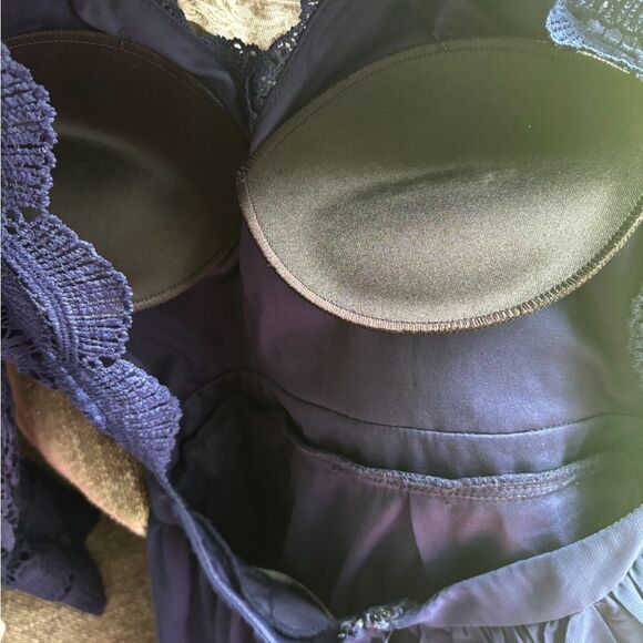 Lulus Navy Blue Long Sleeve Lace Maxi Dress Size M Romantic Open Back A-Line - Picture 11 of 11